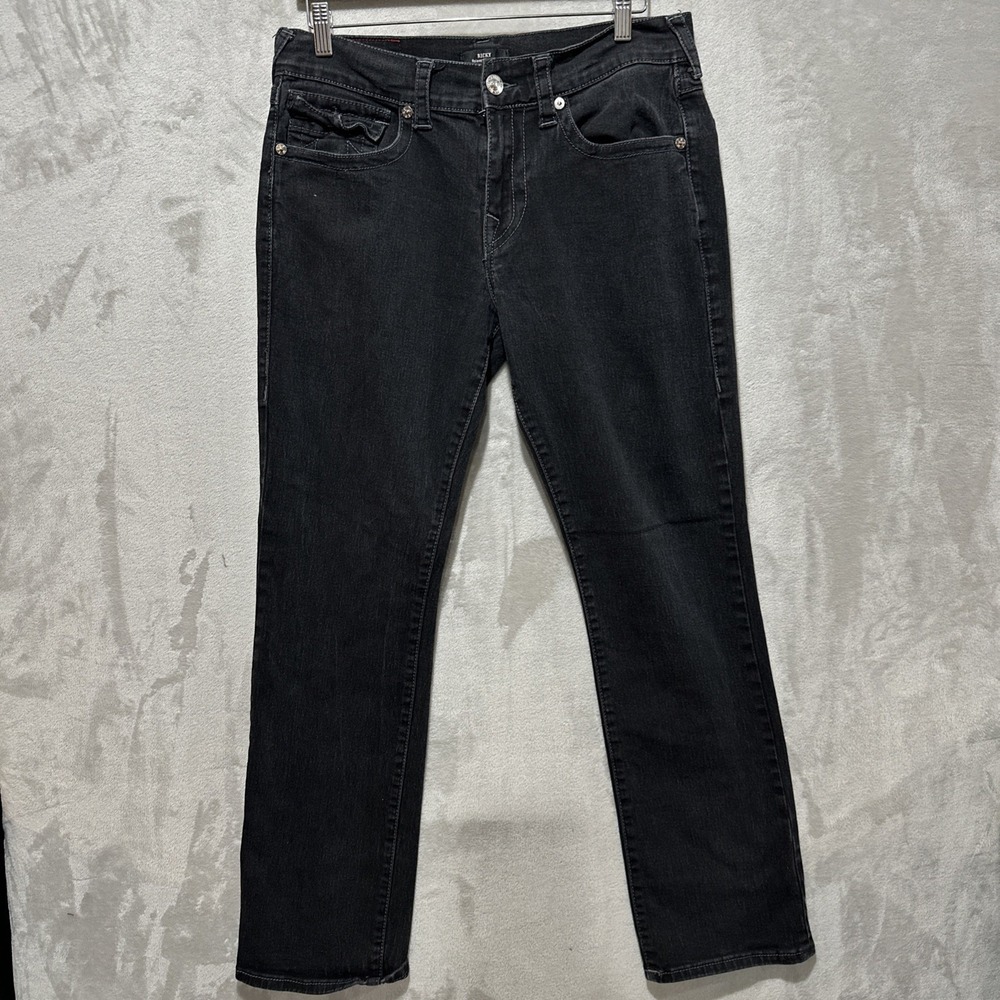 True Religion Ricky‎ Relaxed Straight Black Dark Wash Denim Jeans Men's Size 32